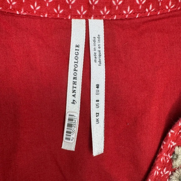 Anthropologie Keira Embroidered Peplum Blouse top shirt v neck Boho Size 8. A25 - Picture 12 of 14